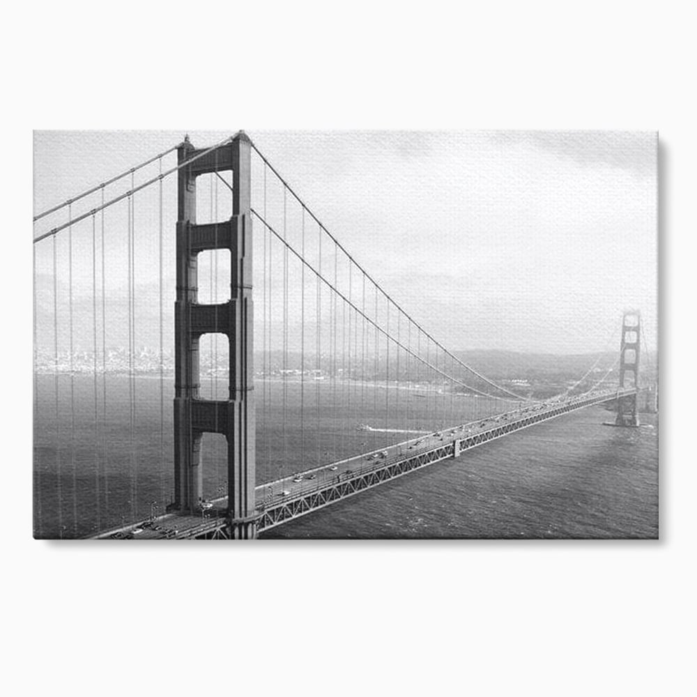 Tablou canvas cu fotografie alb-negru cu podul golden gate, fara rama, pe sasiu de lemn